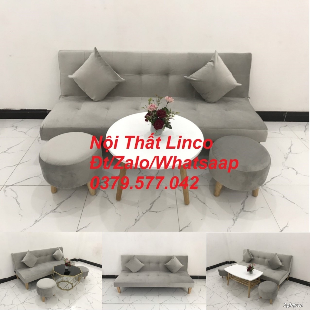 Bộ ghế sofa giường xám trắng vải nhung giá rẻ Nội thất Linco An Giang