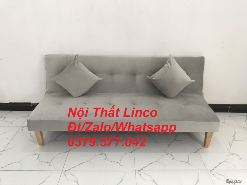 Bộ ghế sofa giường xám trắng vải nhung giá rẻ Nội thất Linco An Giang - 1