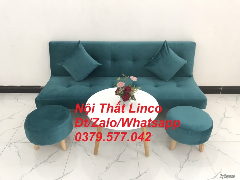 Bộ ghế sofa giường giá rẻ màu xanh nhung đậm Nội Thất Linco Vũng Tàu - 1