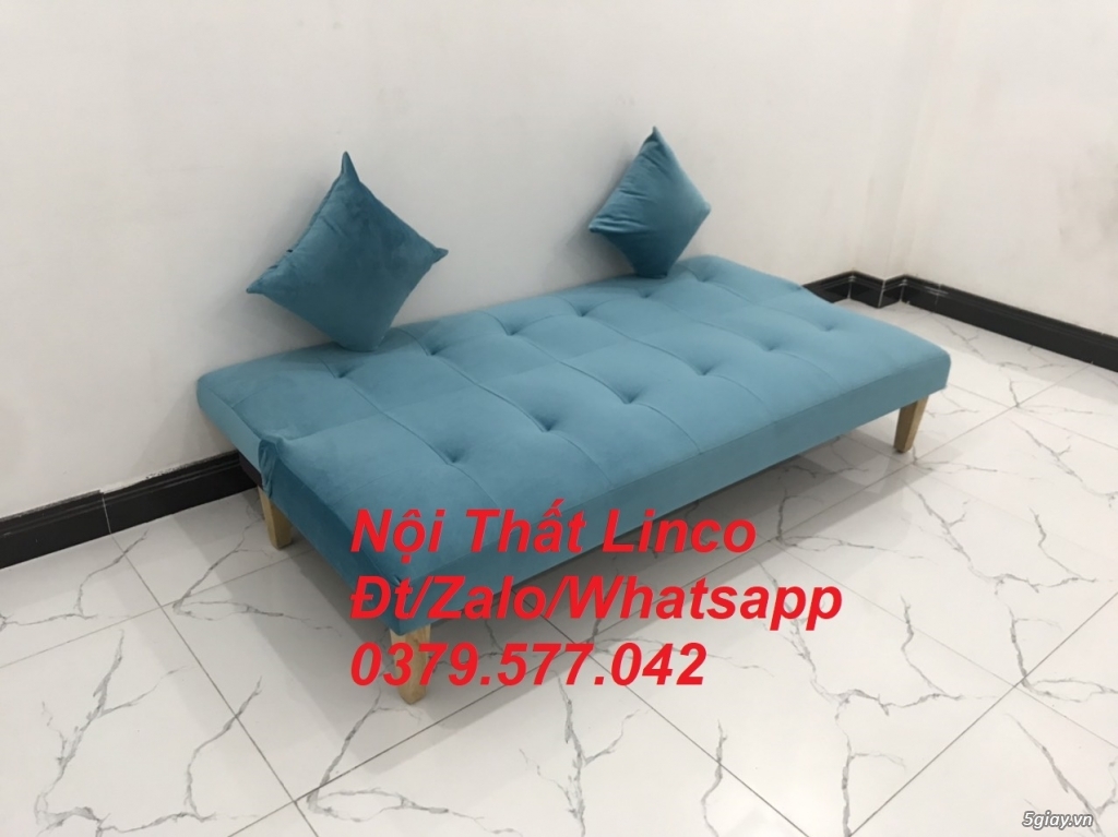 Ghế sofa giường giá rẻ màu xanh vải nhung Nội Thất Linco Đắk Lắk - 4