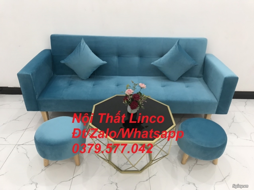 Ghế sofa băng bed màu xanh dương đậm nhung Nội Thất Linco Bến Tre - 5