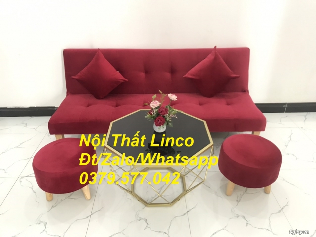 Bộ ghế sofa giường màu đỏ đô vải nhung Nội thất Linco Lâm Đồng - 4