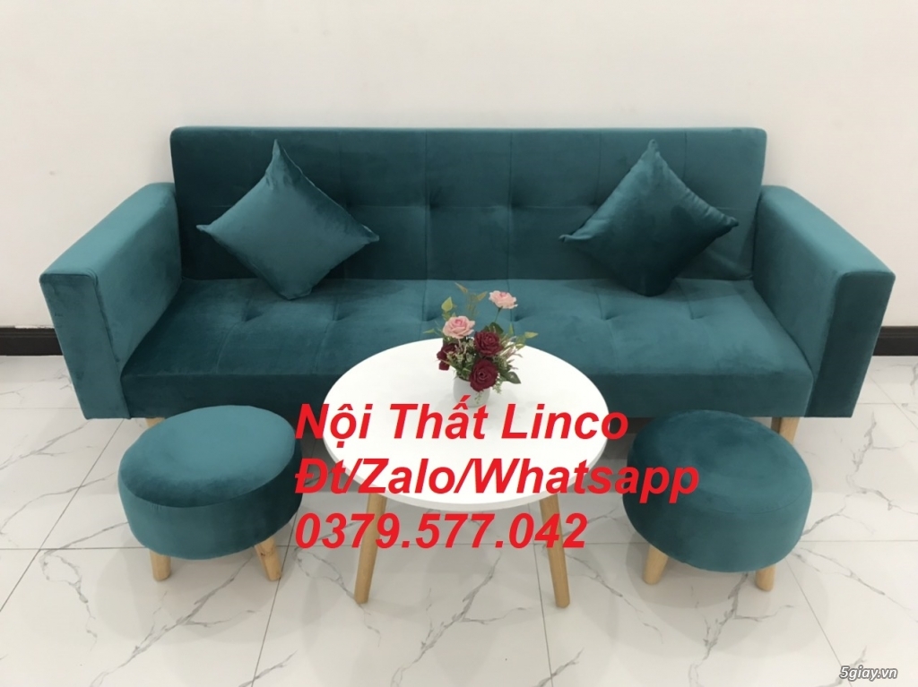 Ghế sofa băng giường màu xanh nhung giá rẻ Nội Thất Linco Vũng Tàu - 3