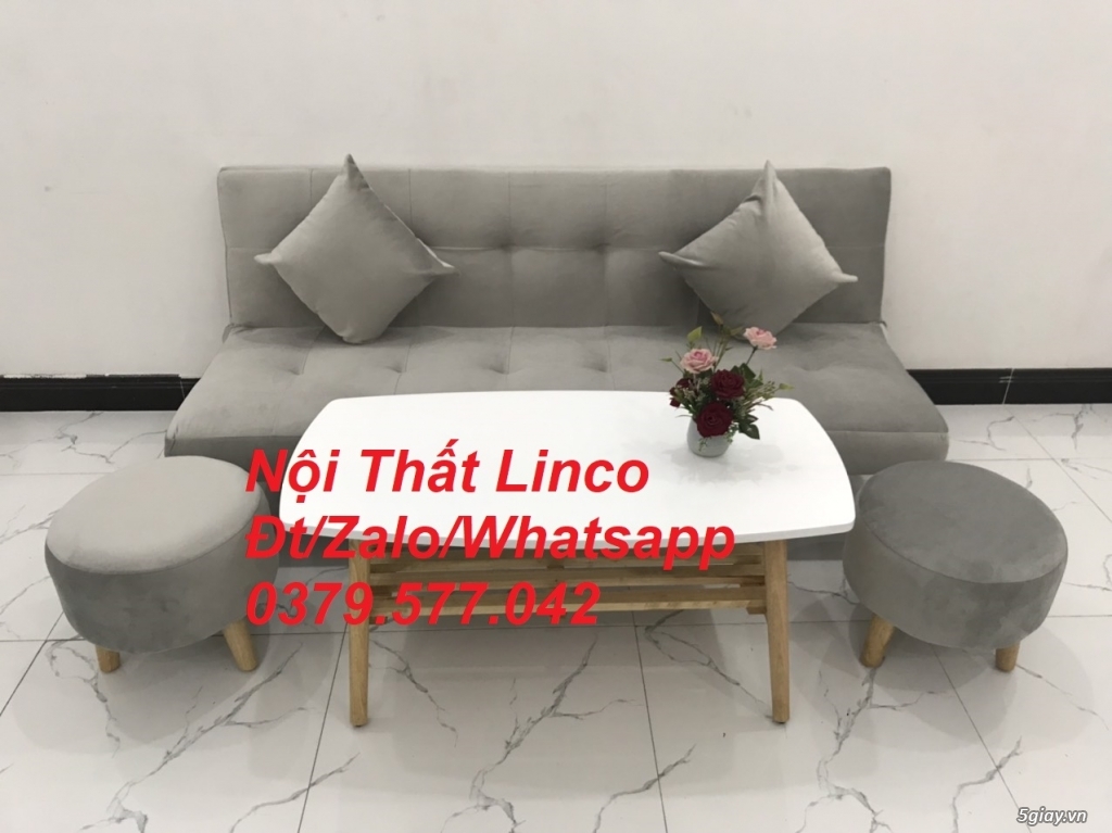 Bộ ghế sofa giường xám trắng vải nhung giá rẻ Nội thất Linco Vũng Tàu - 1