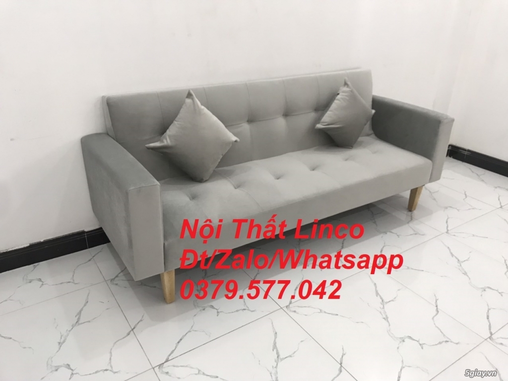 Bộ ghế sopha giá rẻ màu xám ghi trắng nhung Nội Thất Linco Lâm Đồng - 1