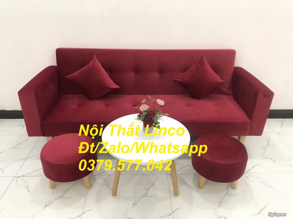 Bộ bàn ghế sofa giường (băng) màu đỏ nhung Nội Thất Linco Vũng Tàu - 1