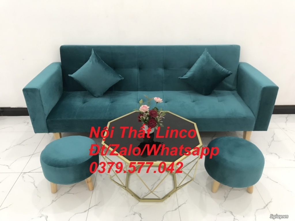 Ghế sofa băng giường màu xanh nhung giá rẻ Nội Thất Linco Lâm Đồng - 3