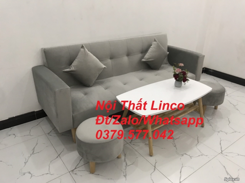 Bộ ghế sopha giá rẻ màu xám ghi trắng nhung Nội Thất Linco Lâm Đồng - 3