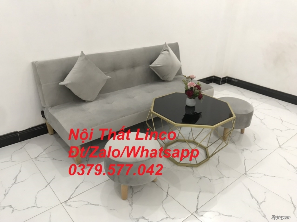 Bộ ghế sofa giường xám trắng vải nhung giá rẻ Nội thất Linco Vũng Tàu - 3