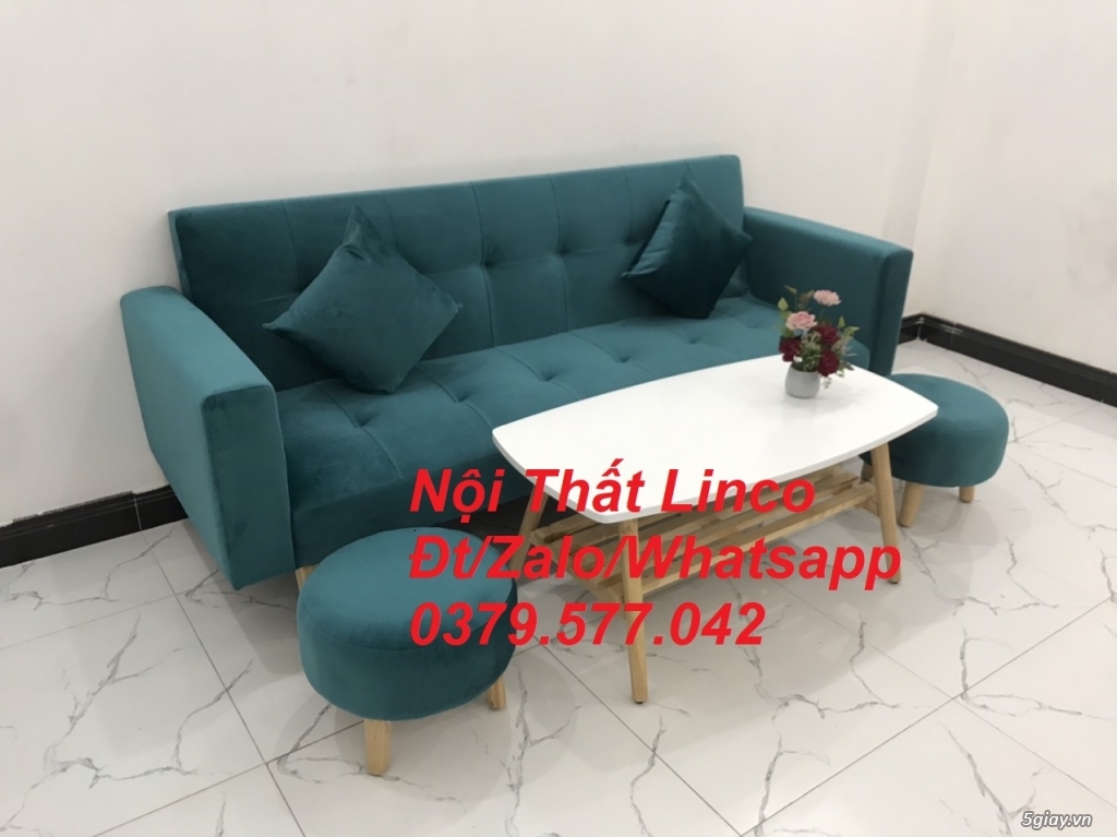 Ghế sofa băng giường màu xanh nhung giá rẻ Nội Thất Linco Lâm Đồng - 5