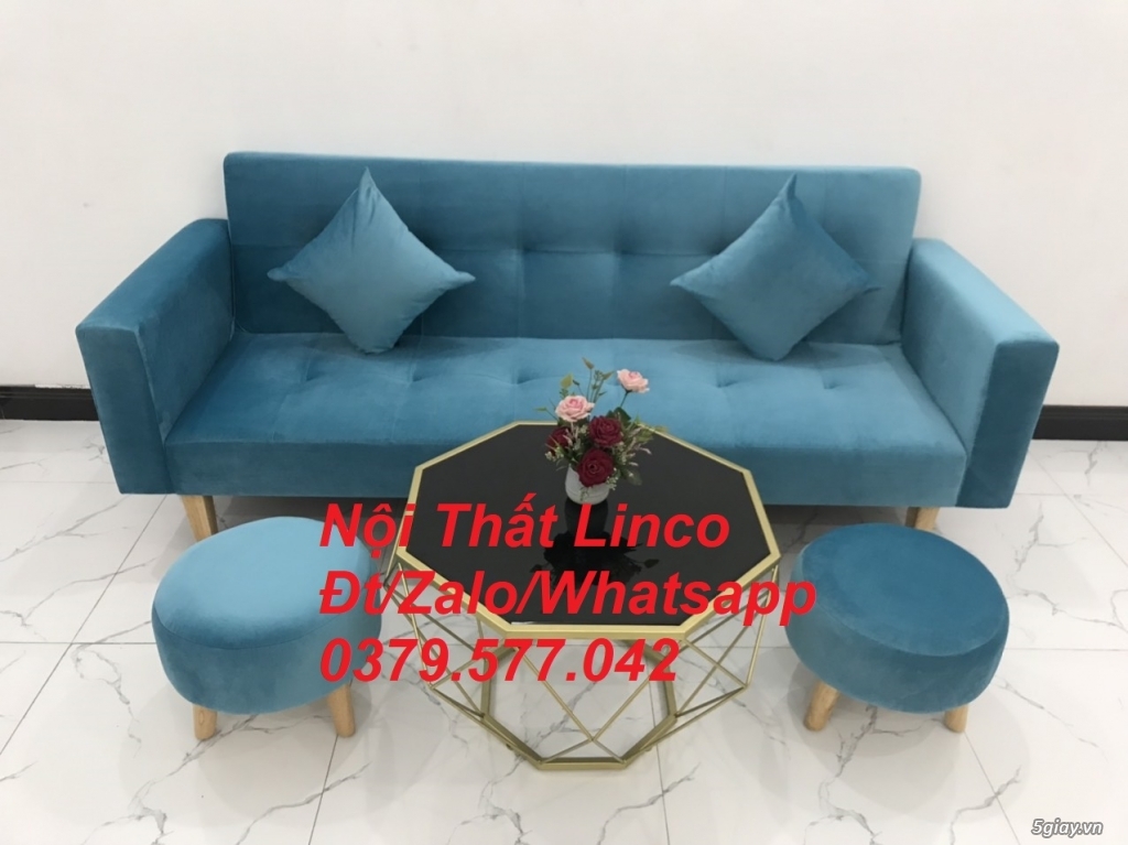 Bộ bàn ghế sofa bed giường (băng) xanh nhung Nội Thất Linco Tiền Giang - 5
