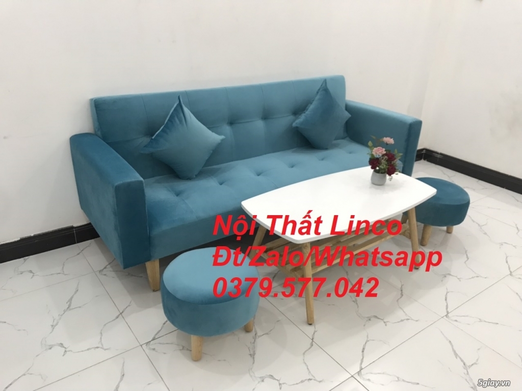 Bộ bàn ghế sofa bed giường (băng) xanh nhung Nội Thất Linco Tiền Giang - 1