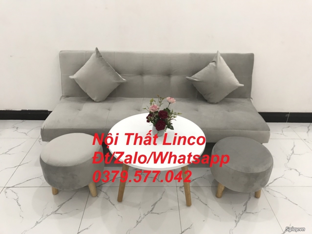Bộ ghế sofa giường xám trắng vải nhung giá rẻ Nội thất Linco Vũng Tàu - 2
