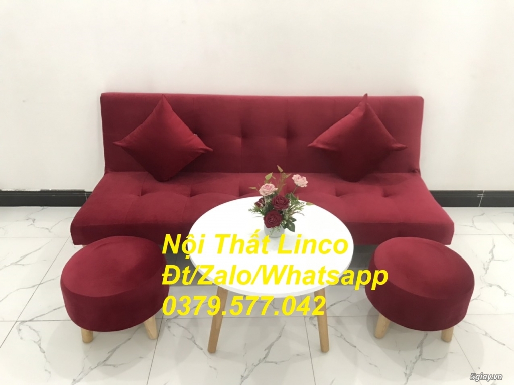 Bộ ghế sofa giường màu đỏ đô vải nhung Nội thất Linco Lâm Đồng - 2