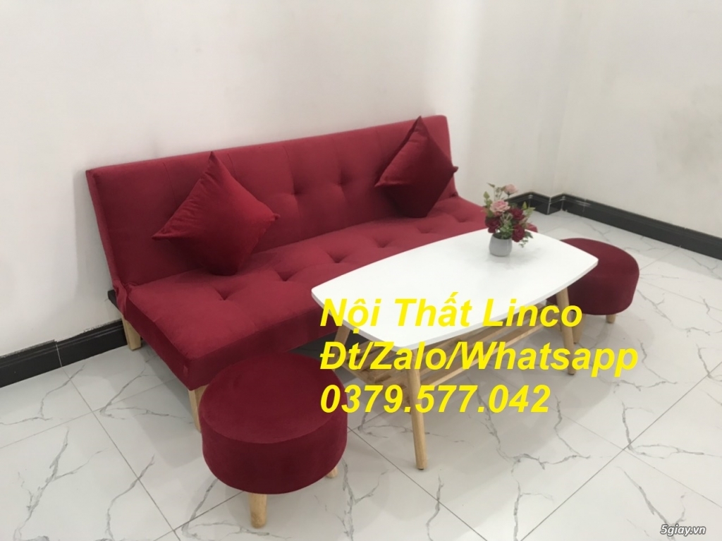 Bộ ghế sofa giường màu đỏ đô vải nhung Nội thất Linco Lâm Đồng - 5