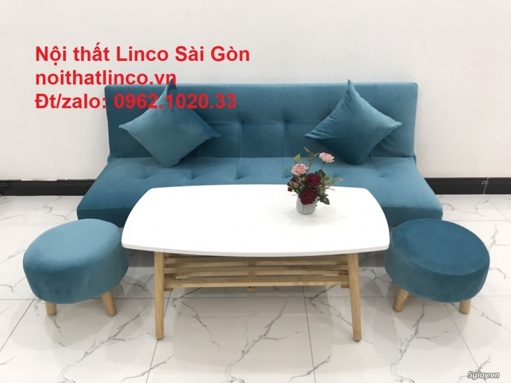 Ghế sofa giường nằm màu xanh nước biển rẻ đẹp ở tại Linco Sài Gòn - 2