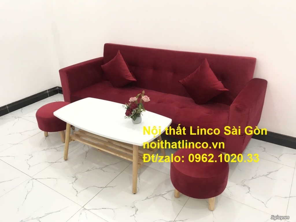 Bộ ghế sofa giường đa năng màu đỏ vải nhung rẻ đẹp|Nội thất Linco SG - 2