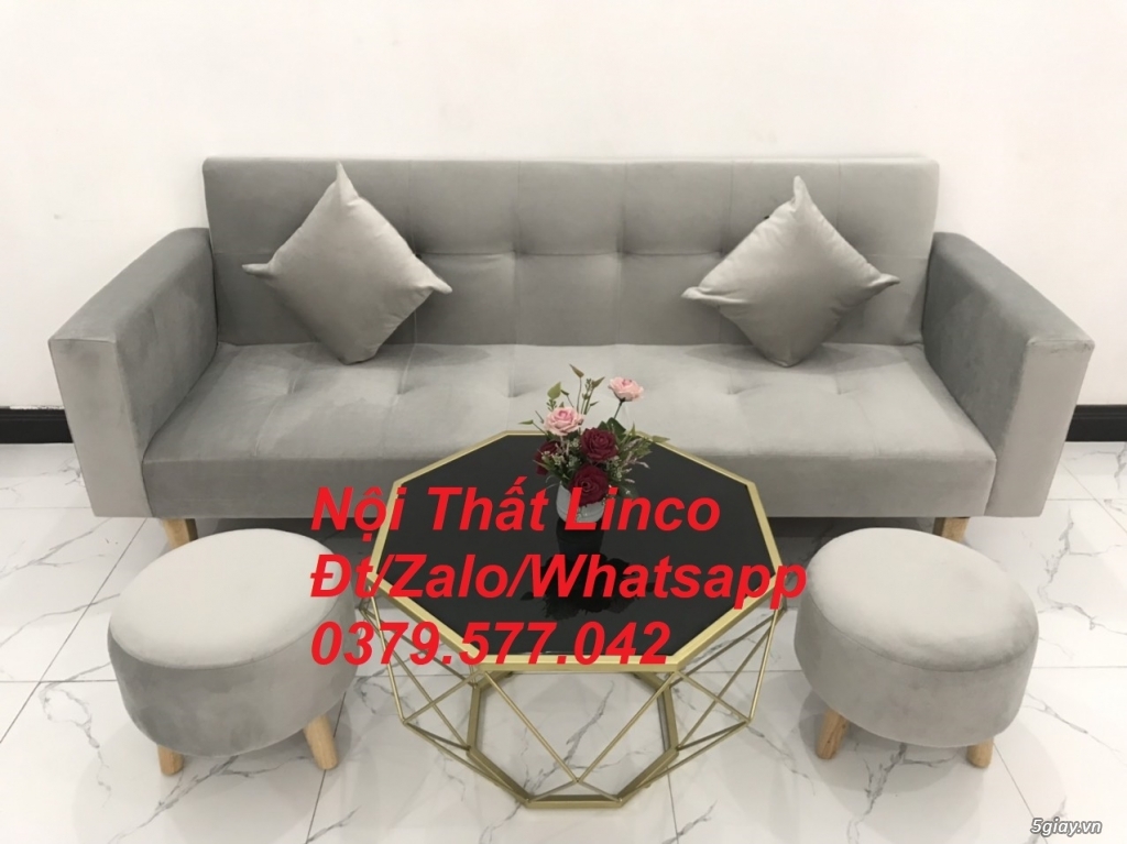 Bộ ghế sopha giá rẻ màu xám ghi trắng nhung Nội Thất Linco Lâm Đồng - 5