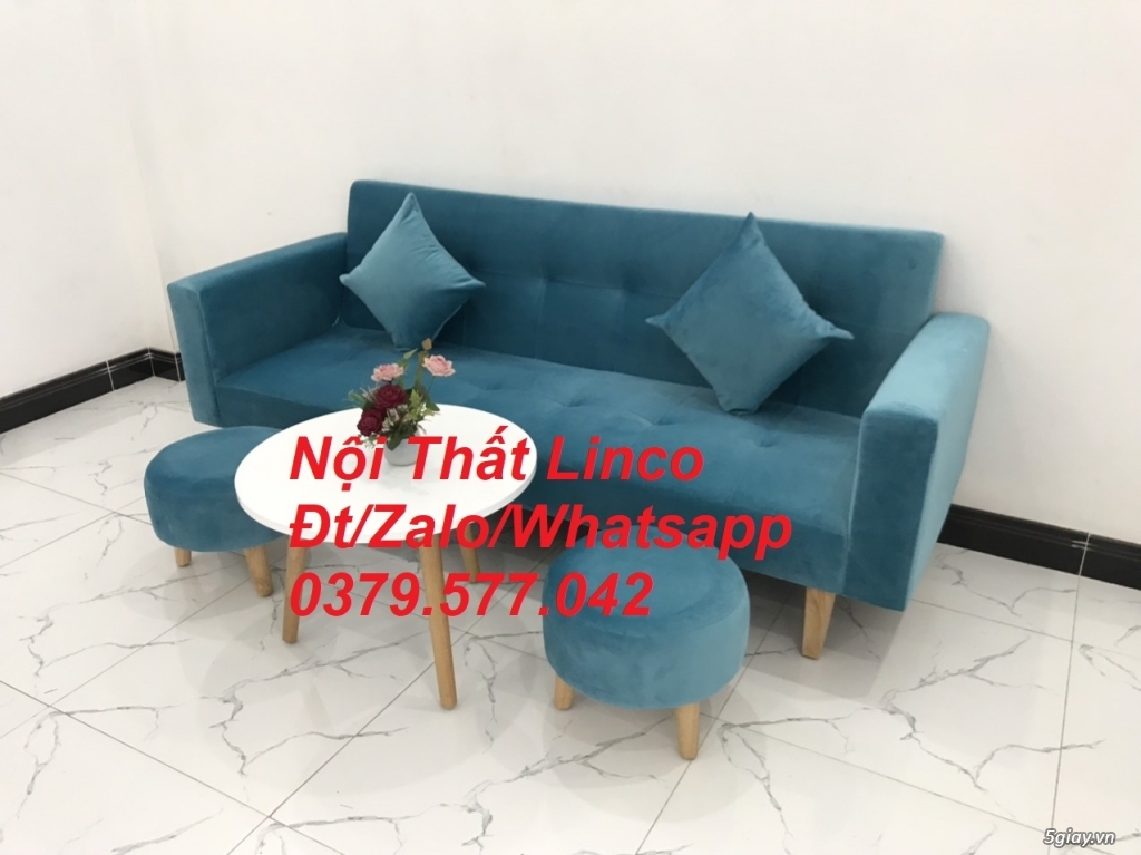 Bộ bàn ghế sofa bed giường (băng) xanh nhung Nội Thất Linco Tiền Giang - 4