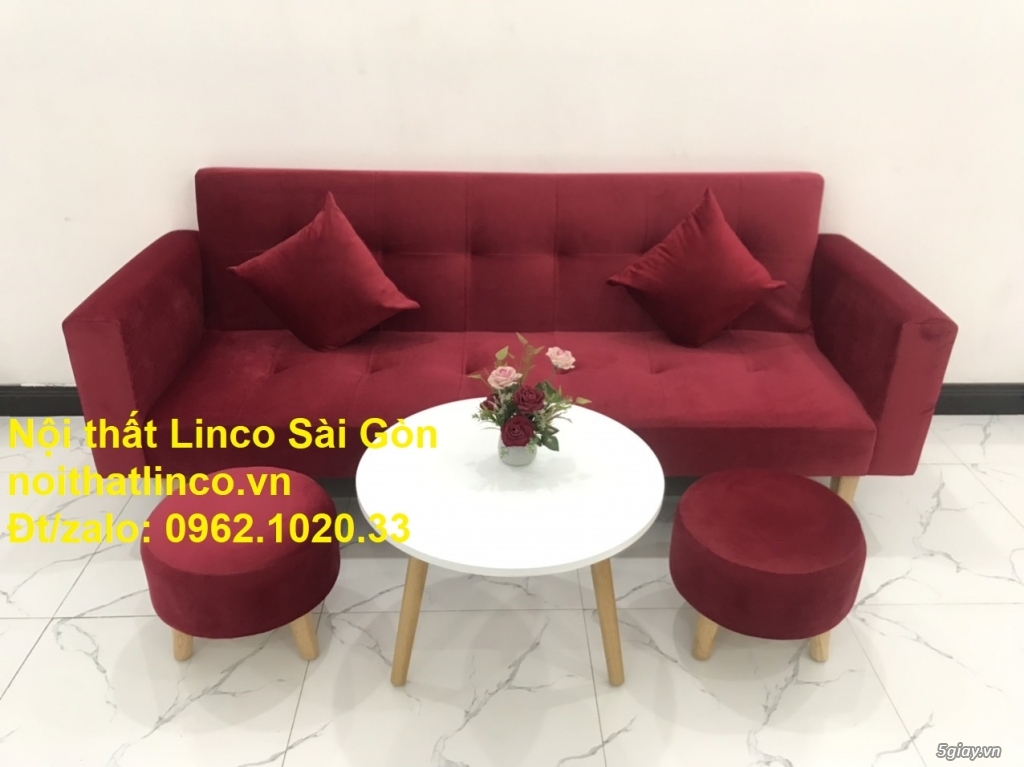 Bộ ghế sofa giường đa năng màu đỏ vải nhung rẻ đẹp|Nội thất Linco SG - 3