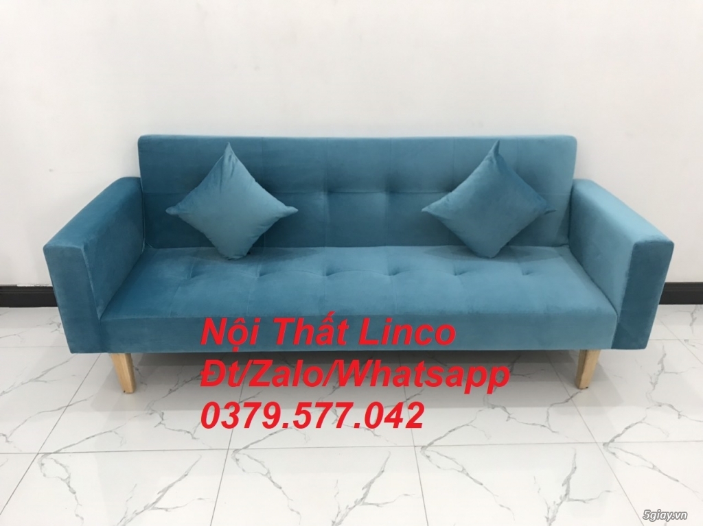 Bộ bàn ghế sofa bed giường (băng) xanh nhung Nội Thất Linco Tiền Giang - 2