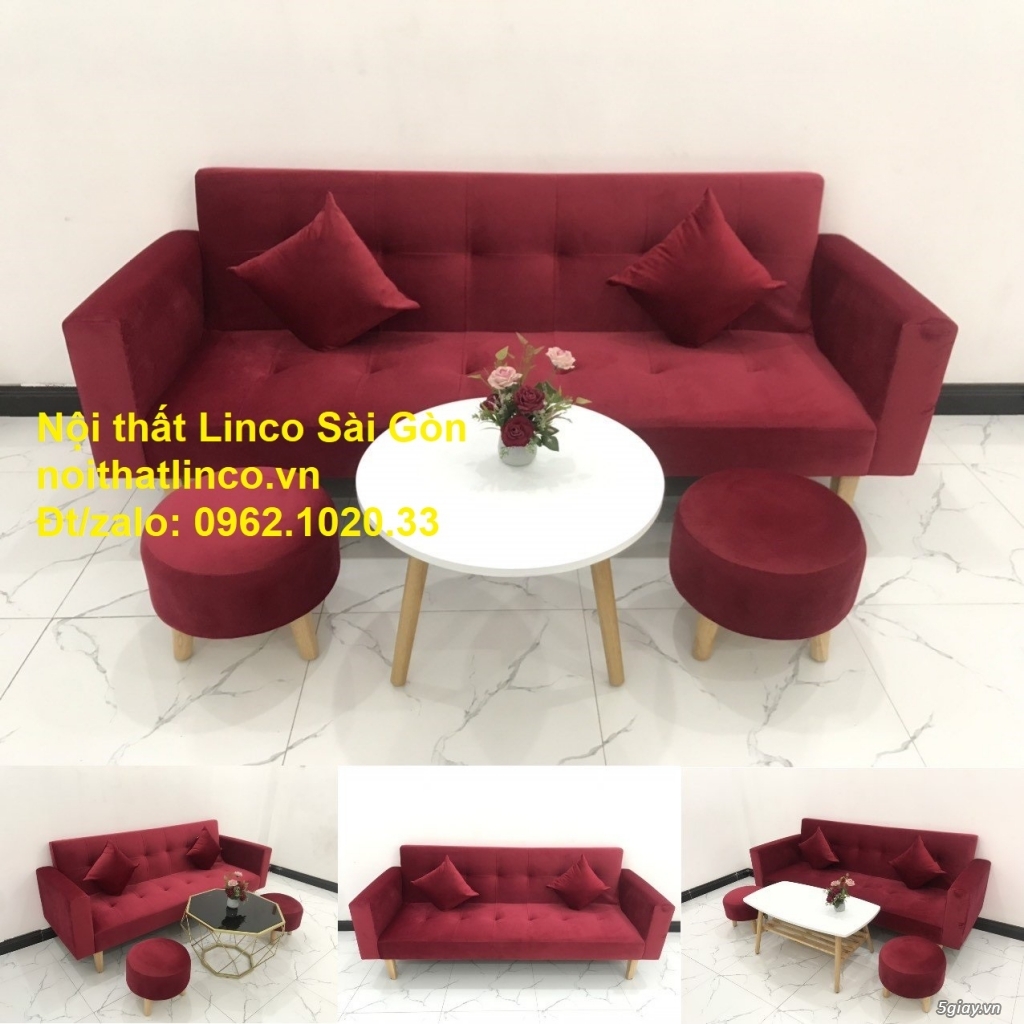 Bộ ghế sofa giường đa năng màu đỏ vải nhung rẻ đẹp|Nội thất Linco SG