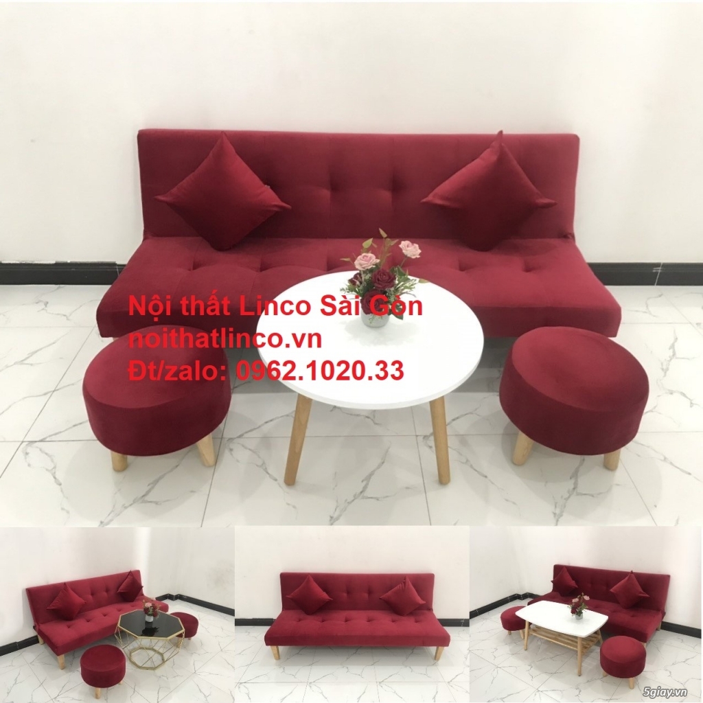 Bộ ghế sofa bed giường nằm màu đỏ mini nhỏ 1m7 rẻ đẹp Nội thất Linco