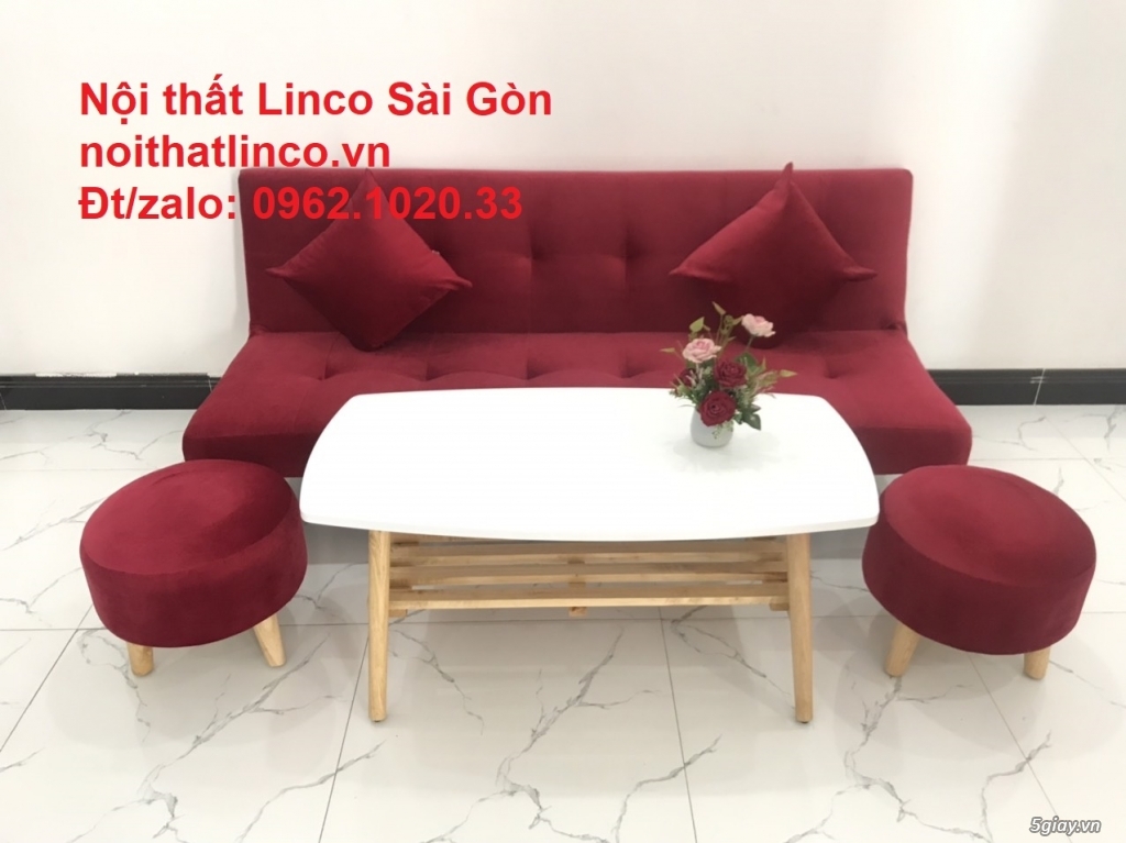 Bộ ghế sofa bed giường nằm màu đỏ mini nhỏ 1m7 rẻ đẹp Nội thất Linco - 2