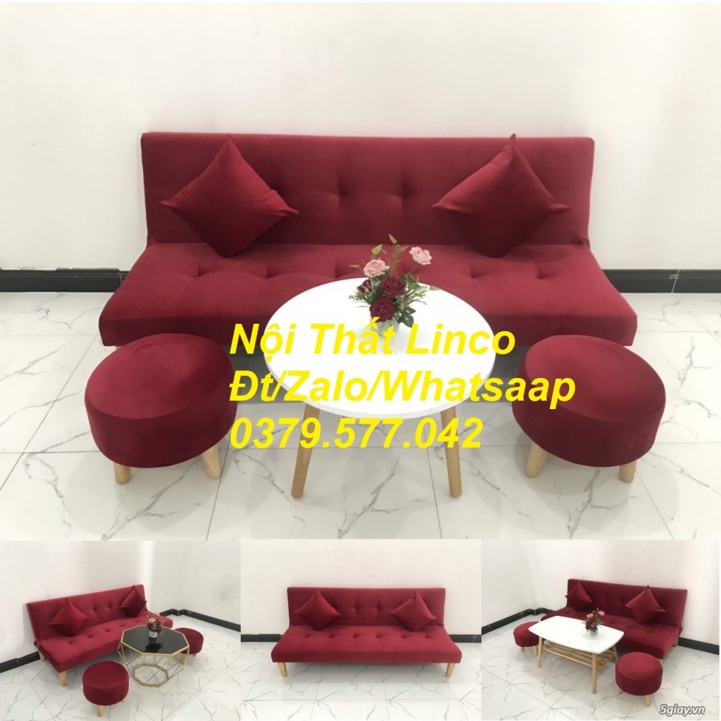 Bộ ghế sofa giường màu đỏ đô vải nhung Nội thất Linco Lâm Đồng