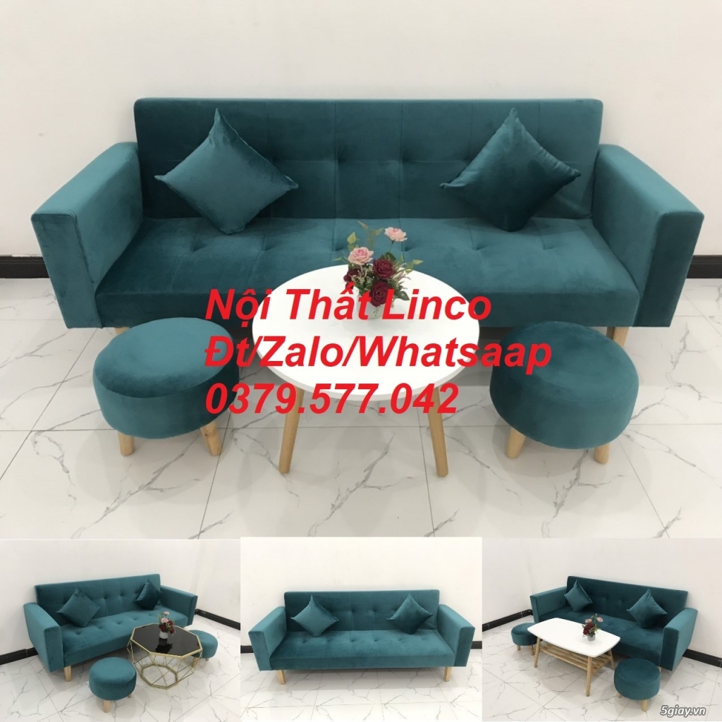 Ghế sofa băng giường màu xanh nhung giá rẻ Nội Thất Linco Lâm Đồng