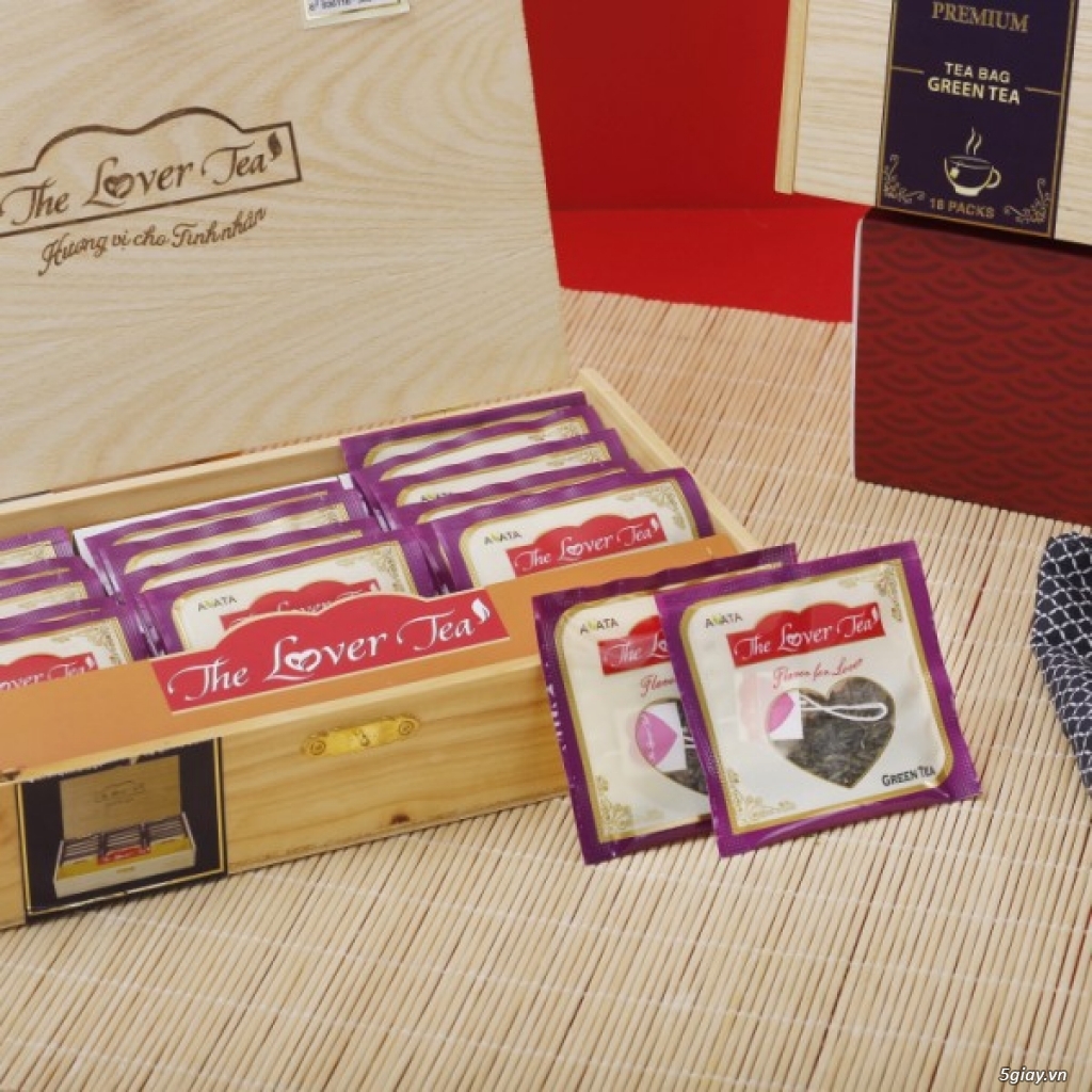 Hộp trà gỗ The Lover Tea - Trà xanh túi lọc 18 gói - 2