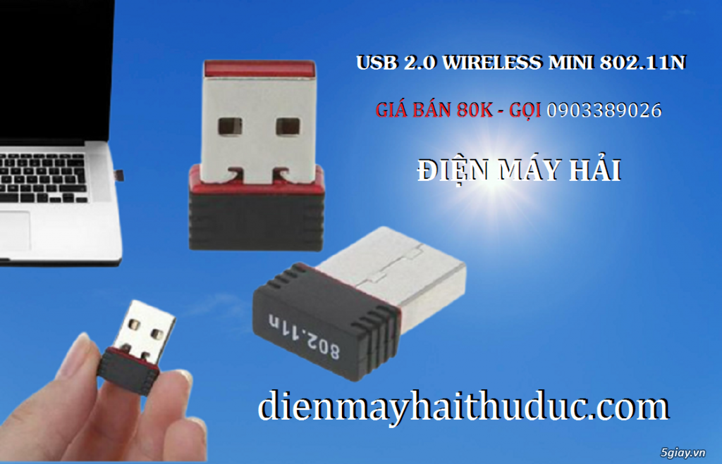 USB 2.0 Wireless Mini 802.11N giá 80K/ cái xài được cho PC và Laptop