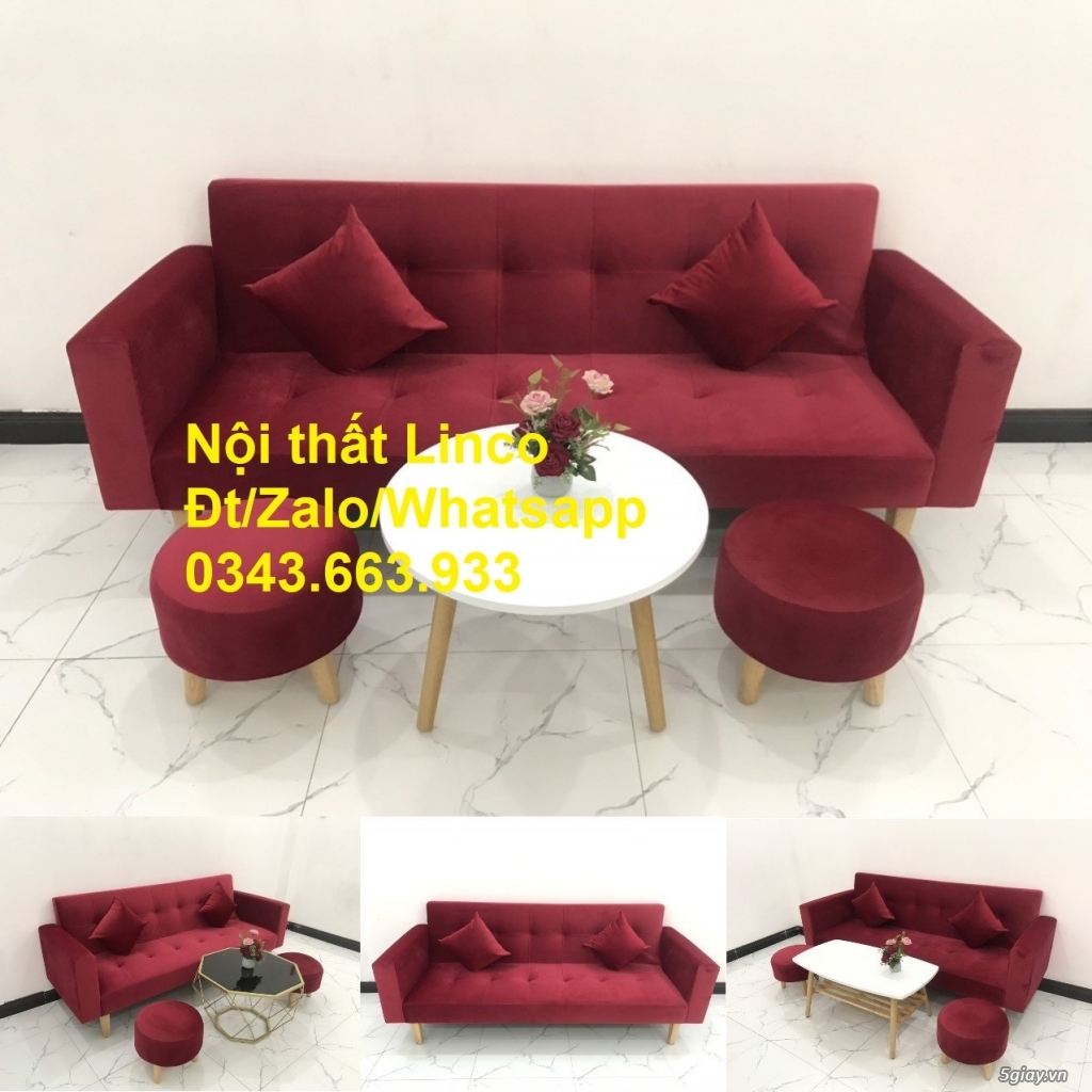 Bộ bàn ghế sofa bed giường 2m màu đỏ nhung đẹp ở Nội thất Quận 1 HCM