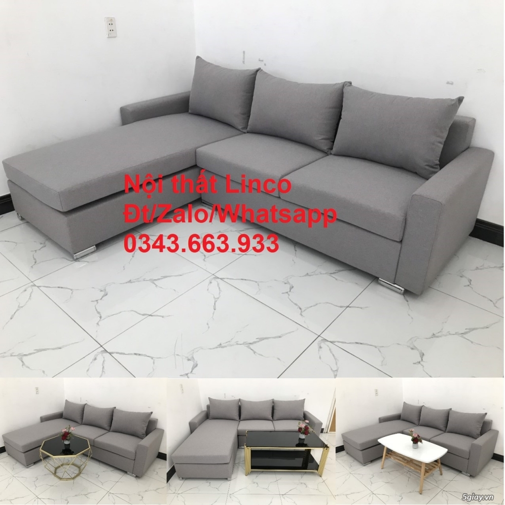 Bộ ghế sofa góc L màu xám ghi trắng rẻ tại Nội thất Linco Quận 1 SG
