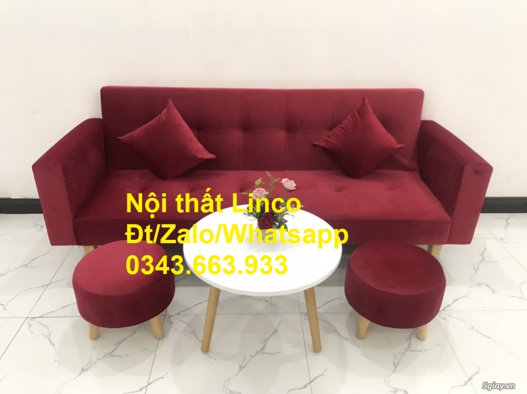 Bộ bàn ghế sofa bed giường 2m màu đỏ nhung đẹp ở Nội thất Quận 1 HCM - 1