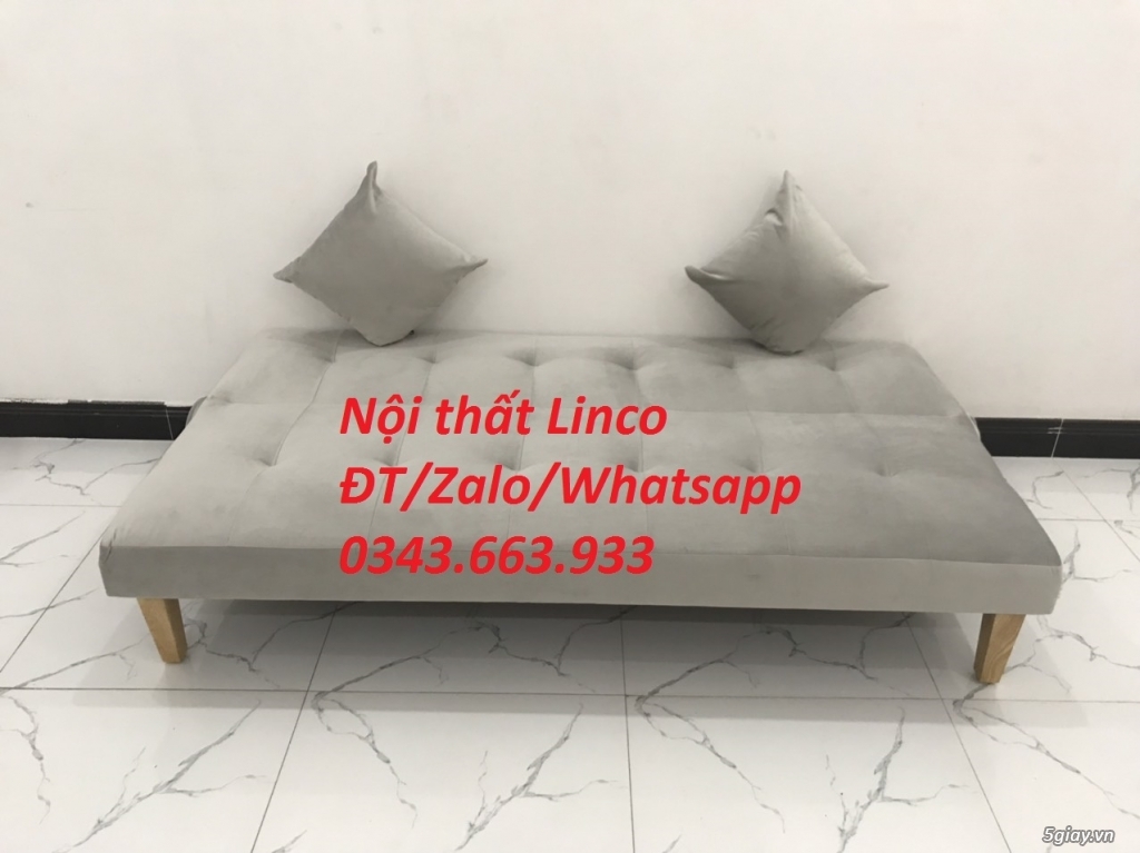 Bộ bàn ghế sofa bed mini màu xám ghi trắng nhung rẻ đẹp Quận 1 SG - 4