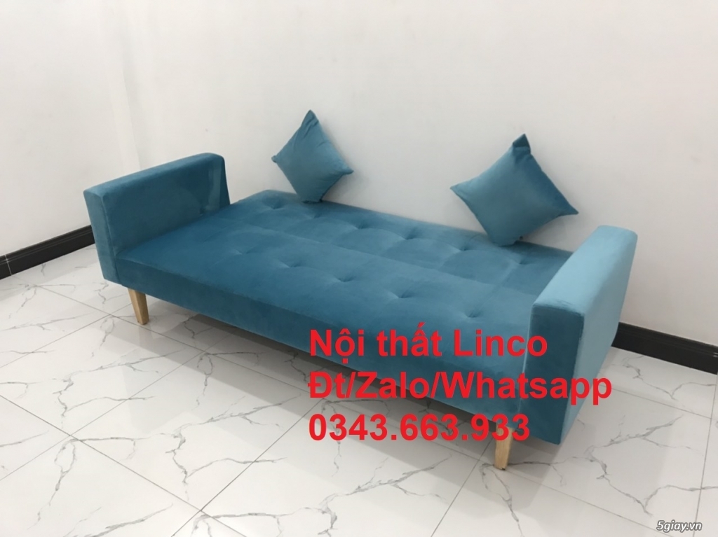 Sofa bed giá rẻ sopha giường dài xanh da trời nước biển tại Quận 1 SG - 1