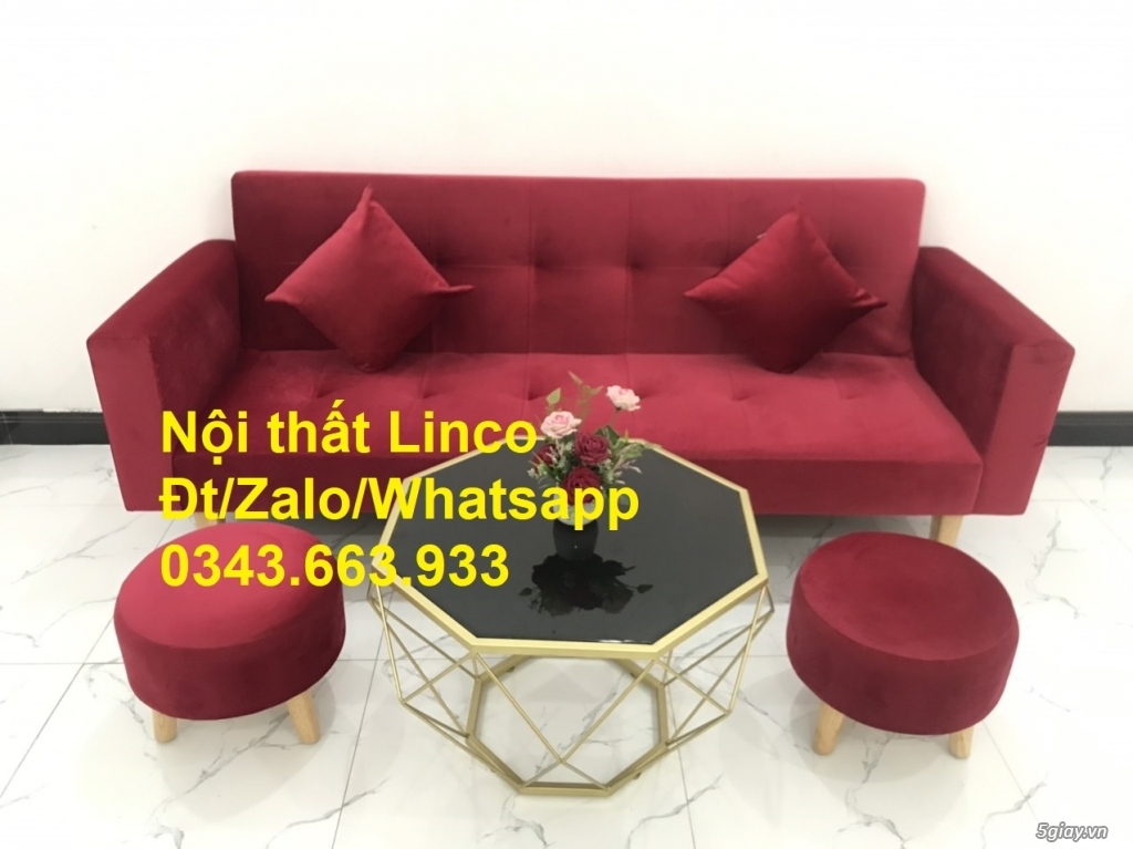 Bộ bàn ghế sofa bed giường 2m màu đỏ nhung đẹp ở Nội thất Quận 1 HCM - 3