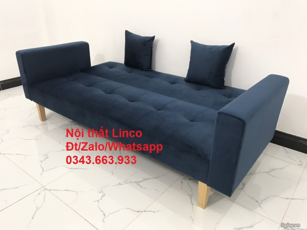 Bộ ghế sofa bed giường tay vịn 2m màu xanh dương đậm nhung ở Quận 3 SG - 1