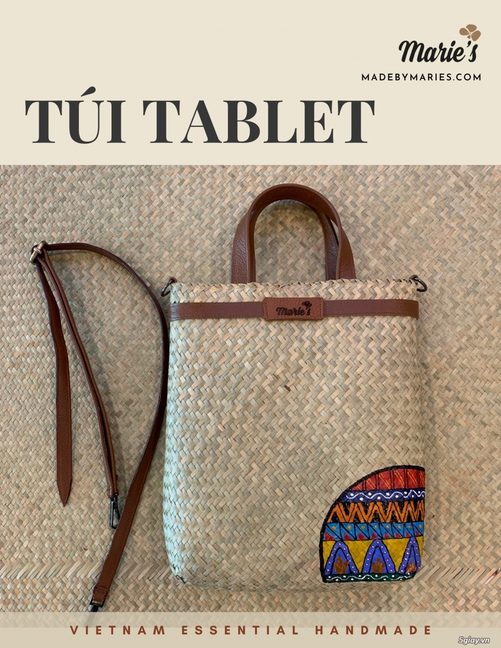 Túi cói handmade ( Túi tablet - Túi Ipad ) Marie's - Thủ công Huế