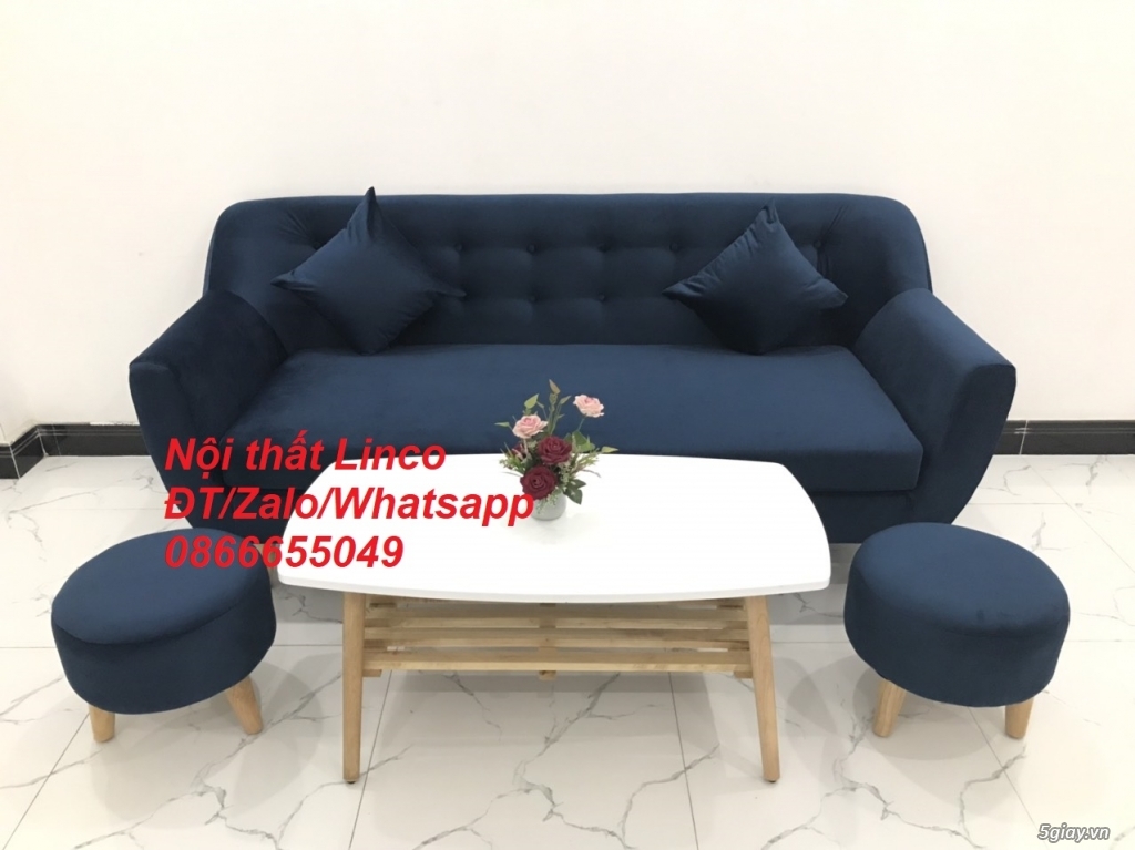 Ghế bàn sofa băng sopha văng phòng khách màu xanh dương nhung Bạc Liêu - 3