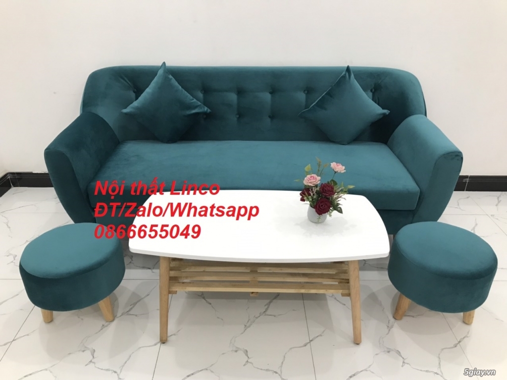 Bộ bàn ghế sopha sofa băng văng xanh cổ vịt giá rẻ vải đẹp ở Vĩnh Long - 3