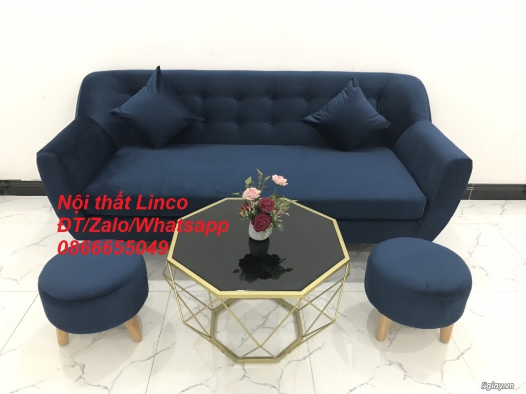 Ghế bàn sofa băng sopha văng phòng khách màu xanh dương nhung Bạc Liêu - 4