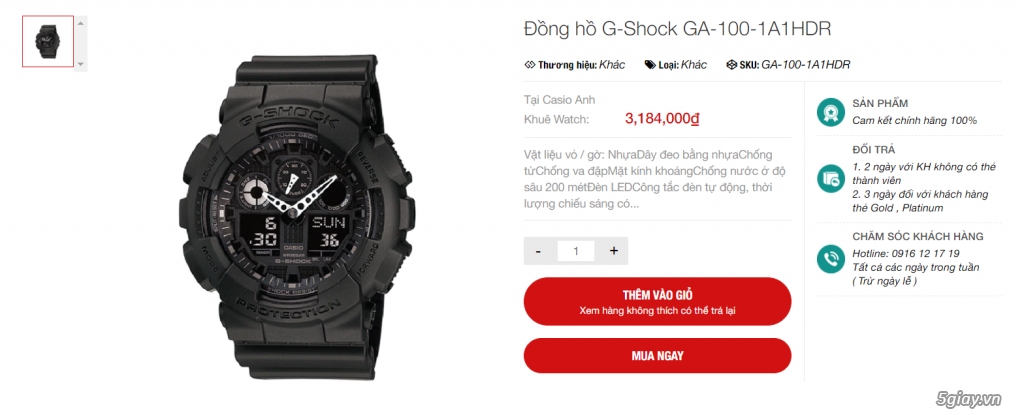 Đồng hồ G-Shock GA-100-1A1HDR - CHÍNH HÃNG - BH 5 NĂM (MỚI) - 2
