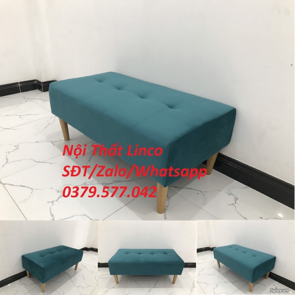 Ghế đôn sofa dài 1m giá rẻ màu xanh nhung Nội Thất Linco Tiền Giang - 1