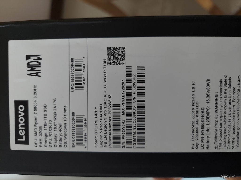 Bán Laptop Lenovo Legion 5 Pro Ryzen 7 5800H/32gb/2T/RTX 3070 Màn 2k - 1