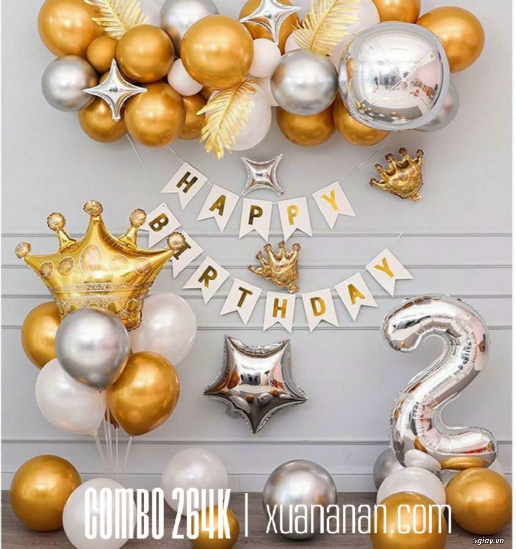 Combo trang trí sinh nhật phối tông vàng bạc trắng đen cực đẹp - 7