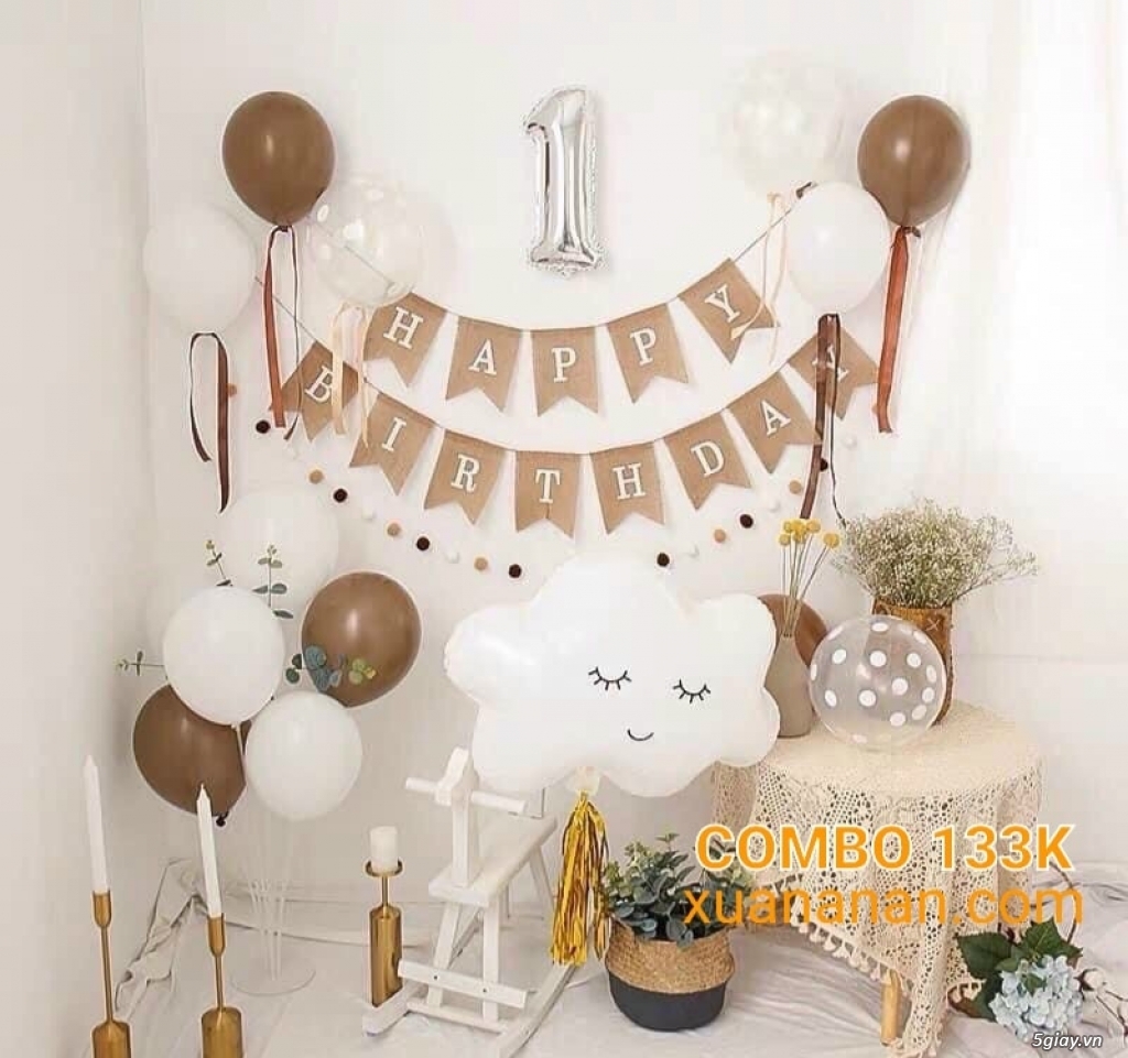 Combo trang trí sinh nhật phối tông vàng bạc trắng đen cực đẹp - 11