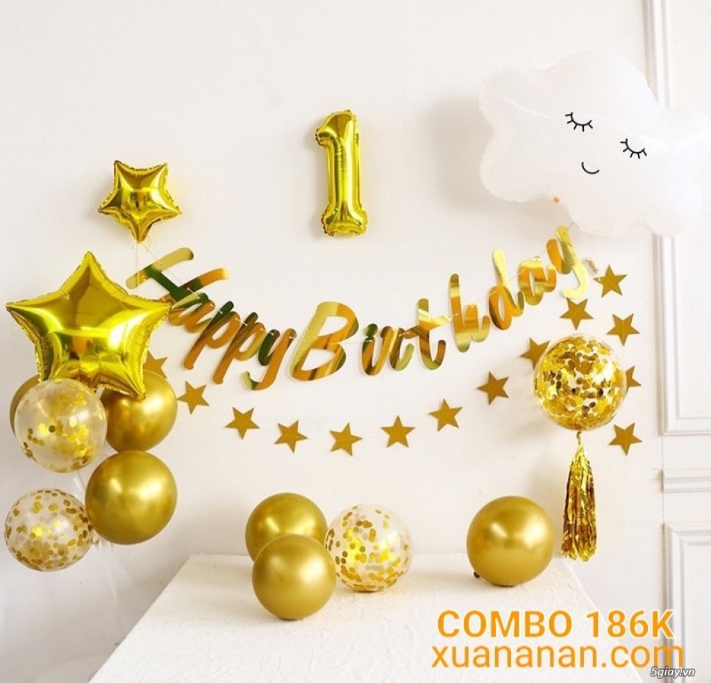 Combo trang trí sinh nhật phối tông vàng bạc trắng đen cực đẹp - 4