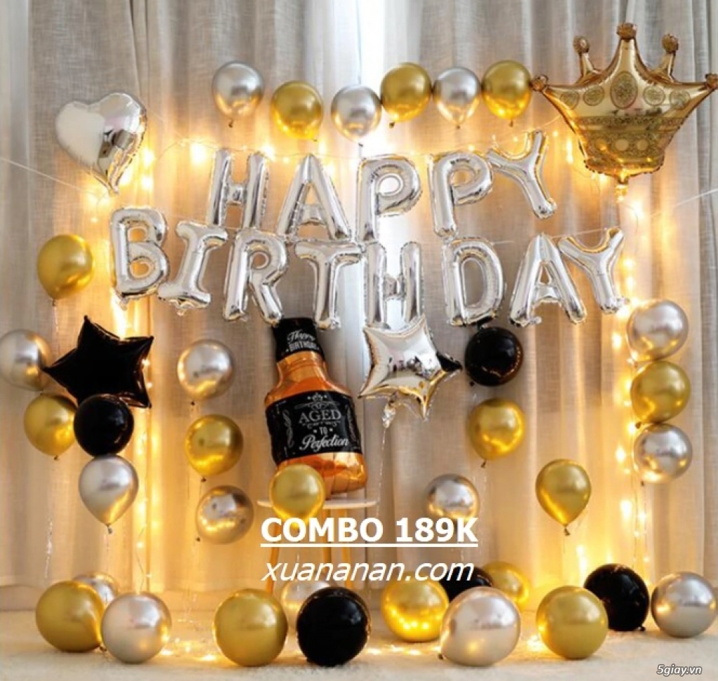 Combo trang trí sinh nhật phối tông vàng bạc trắng đen cực đẹp - 6
